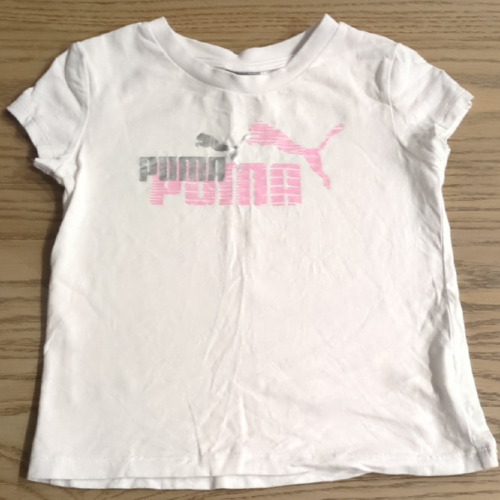 🌞4/20$ Puma Kids White Tee with Pink and Gray Logo